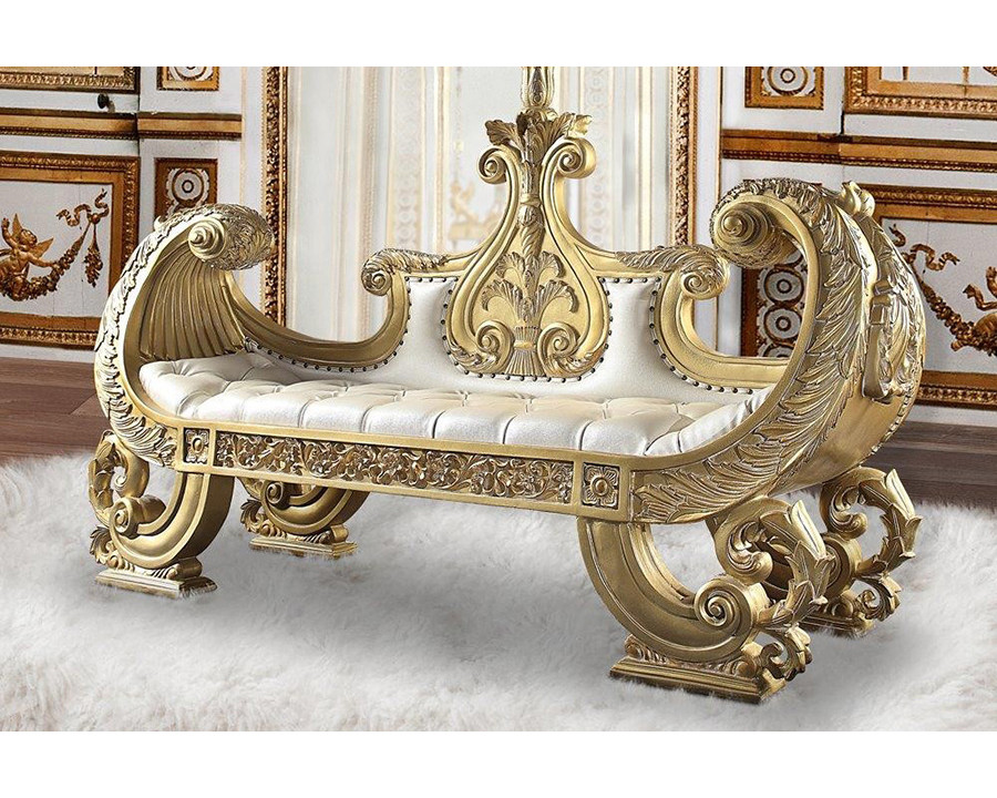 ACME - Bernadette Bench in White/Gold