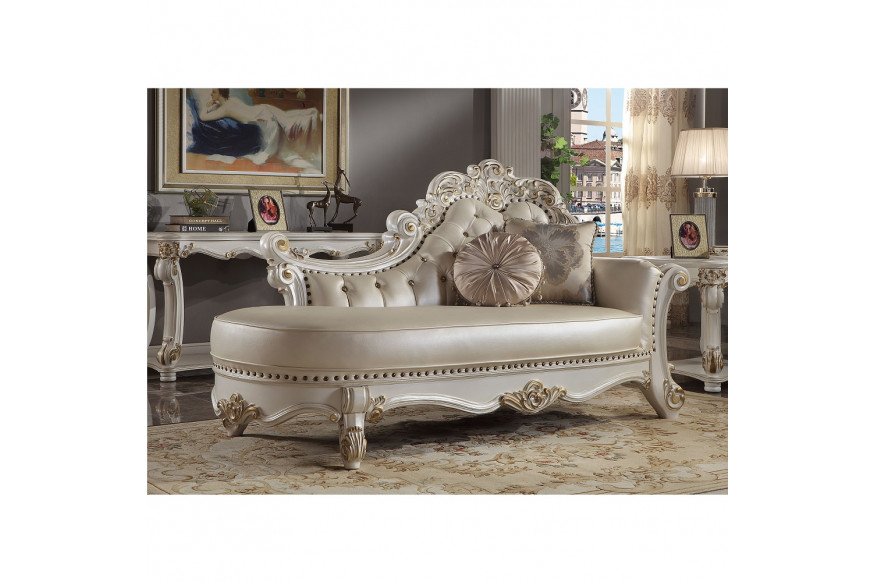 ACME™ Vendome Chaise with 2 Pillows - Synthetic/Antique Pearl