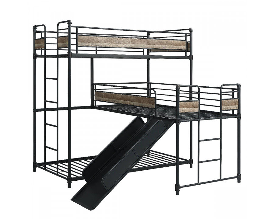 ACME - Brantley Triple Twin Bunk Bed in Antique Oak/Sandy Gray