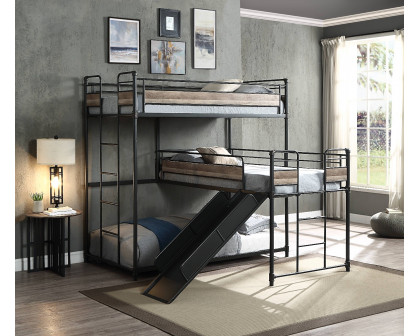 ACME - Brantley Triple Twin Bunk Bed in Antique Oak/Sandy Gray