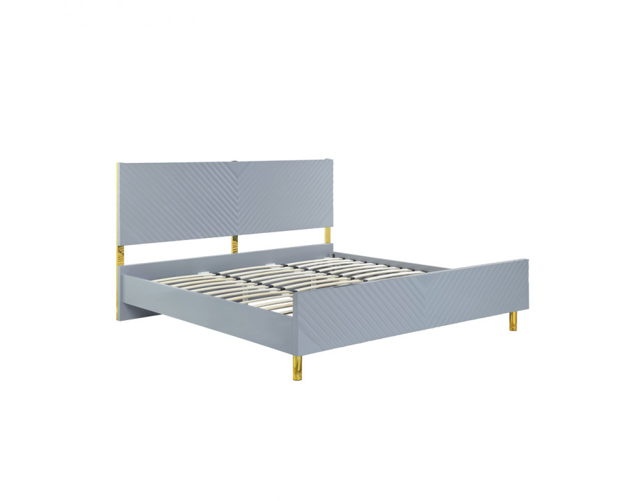 ACME Gaines CK Bed - Gray High Gloss