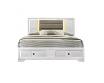 ACME Elain EK Bed with Led & Storage - White