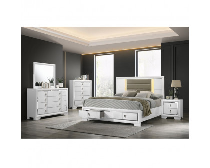 ACME Elain EK Bed with Led & Storage - White