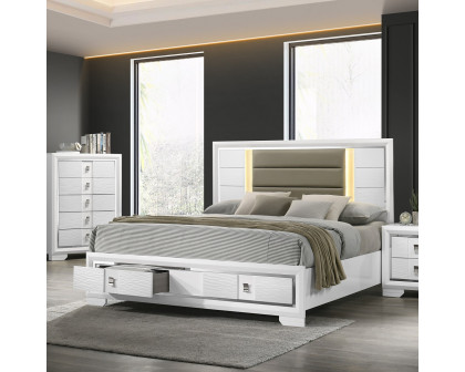 ACME Elain EK Bed with Led & Storage - White