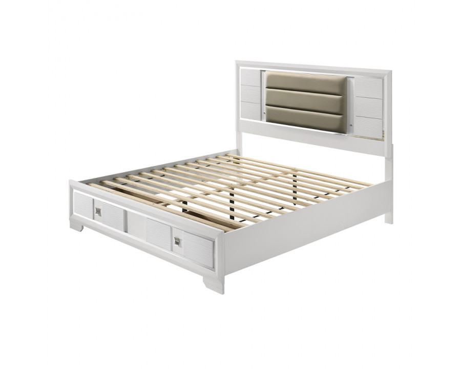 ACME Elain Queen Bed with Led & Storage - White