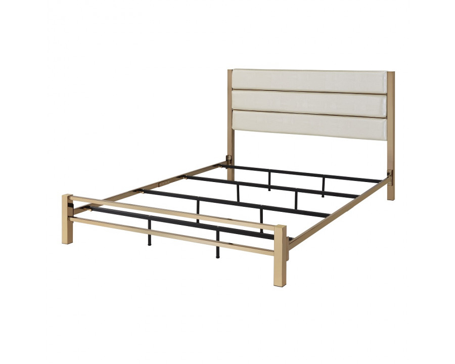 ACME Myles EK Bed - White/Champagne/Gold