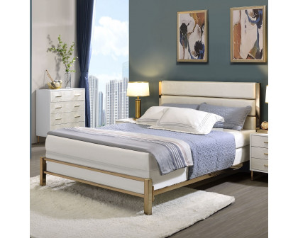 ACME Myles EK Bed - White/Champagne/Gold