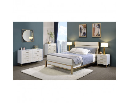 ACME Myles EK Bed - White/Champagne/Gold