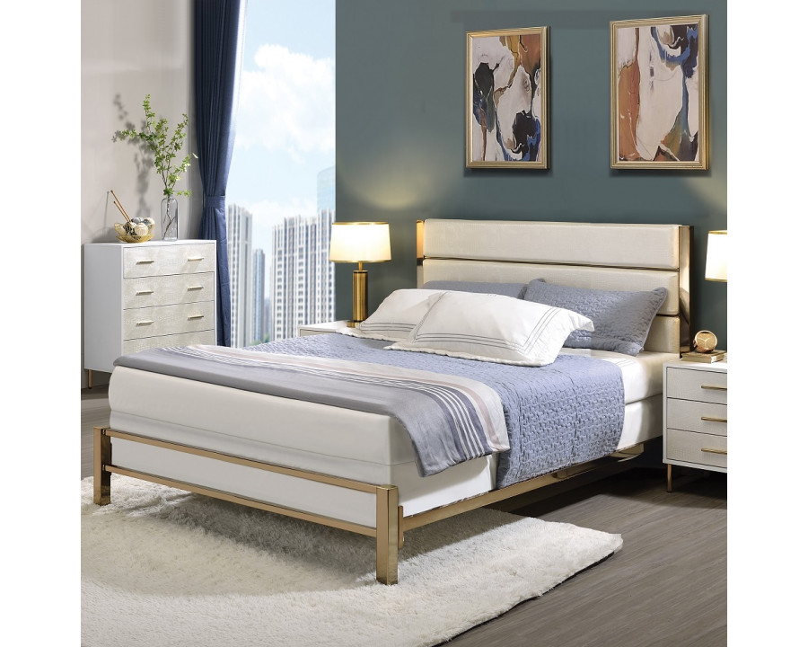 ACME Myles Full Bed - White/Champagne/Gold