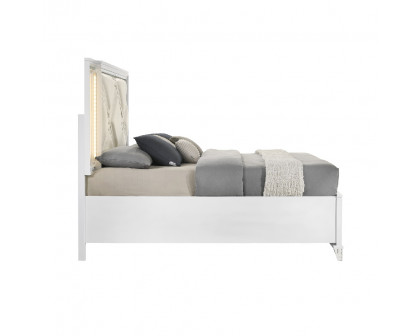 ACME Skylar EK Bed with Led & Storage - Synthetic/Pearl White