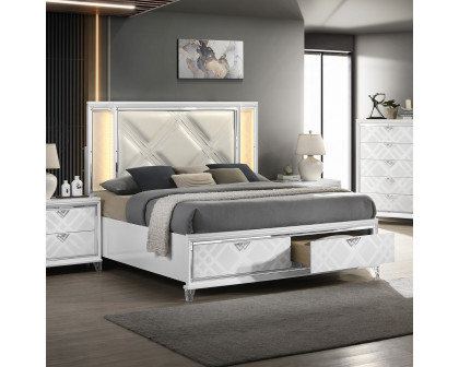 ACME Skylar EK Bed with Led & Storage - Synthetic/Pearl White