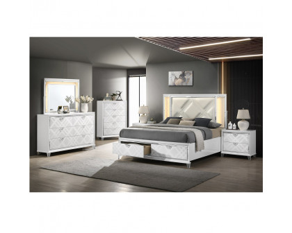 ACME Skylar EK Bed with Led & Storage - Synthetic/Pearl White