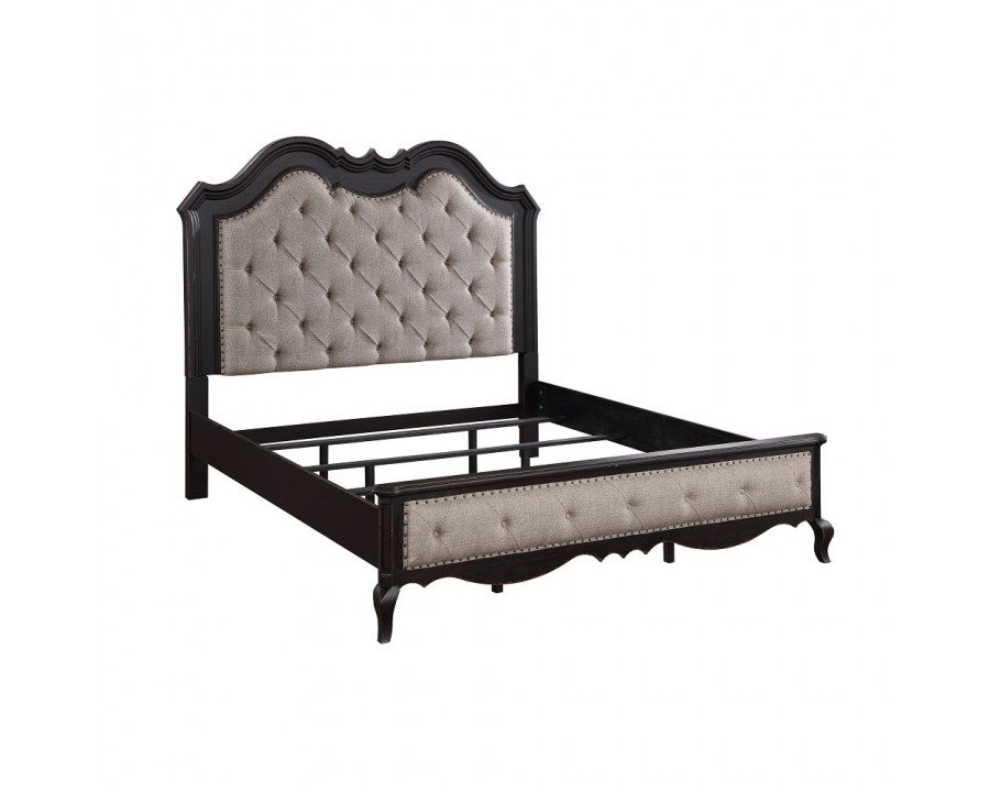 ACME Chelmsford CK Bed - Beige Antique Black