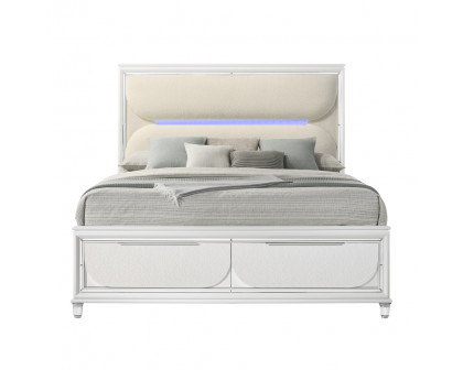 ACME Tarian CK Bed with Led & Storage - White Boucle/Pearl White