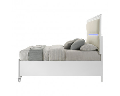 ACME Tarian CK Bed with Led & Storage - White Boucle/Pearl White