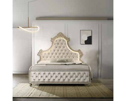 ACME Lucienne EK Bed with Led - Beige Velvet