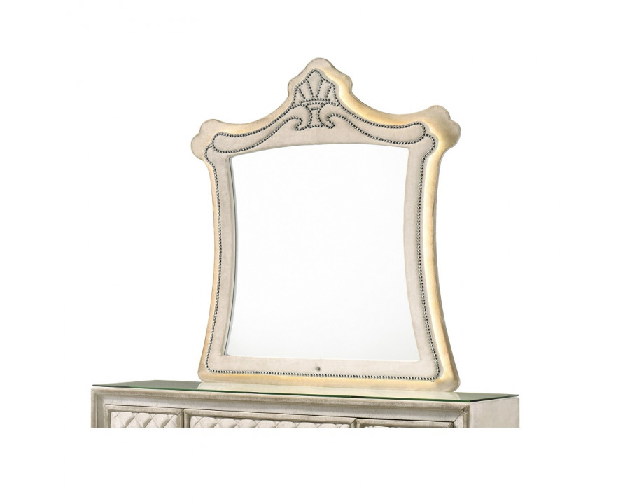 ACME - Lucienne Mirror with Led in Beige Velvet