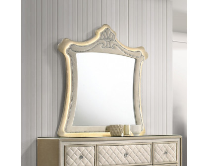 ACME - Lucienne Mirror with Led in Beige Velvet