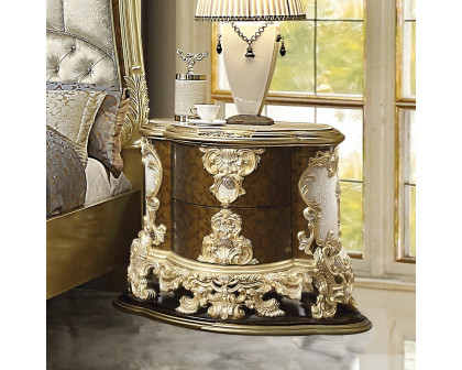 ACME - Desiderius Nightstand in Antique Gold/Hand Painted Brown