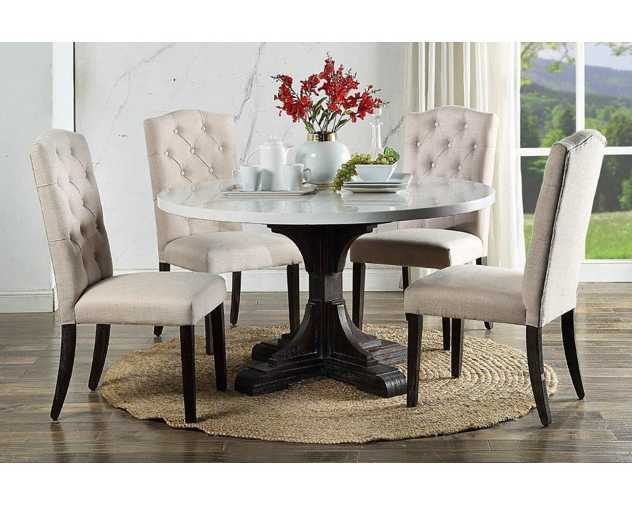 ACME - Gerardo Dining Table in White Marble Top/Weathered Espresso (DN00090)