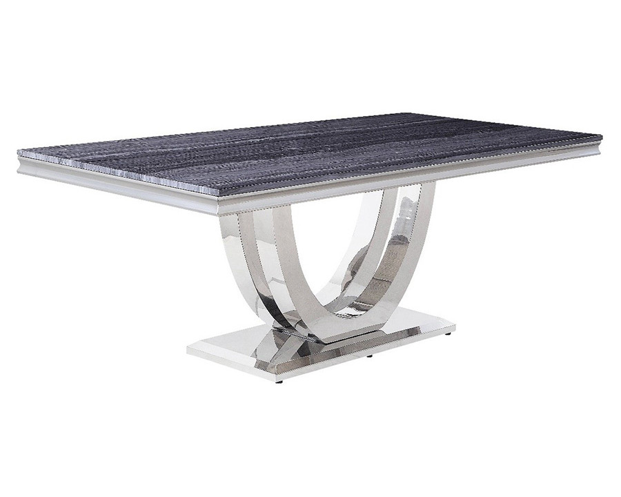 ACME - Cambrie Dining Table with Engineering Stone Top in Engineering Stone Top/Mirrored Silver