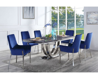 ACME - Cambrie Dining Table with Engineering Stone Top in Engineering Stone Top/Mirrored Silver