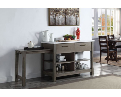 ACME - Feivel Kitchen Island with Pull Out Table in Marble Top/Rustic Oak