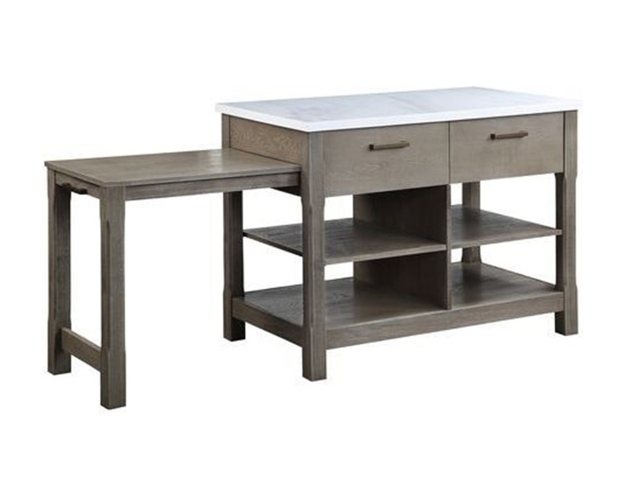 ACME - Feivel Kitchen Island with Pull Out Table in Marble Top/Rustic Oak