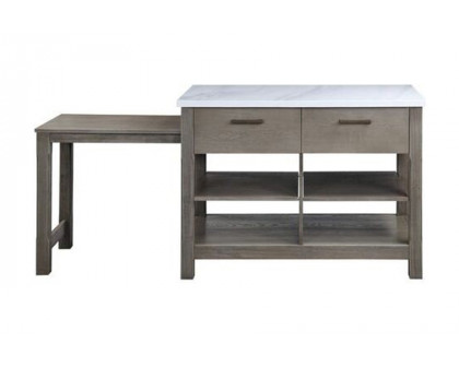 ACME - Feivel Kitchen Island with Pull Out Table in Marble Top/Rustic Oak