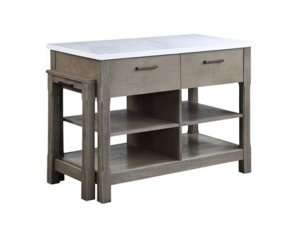 ACME - Feivel Kitchen Island with Pull Out Table in Marble Top/Rustic Oak