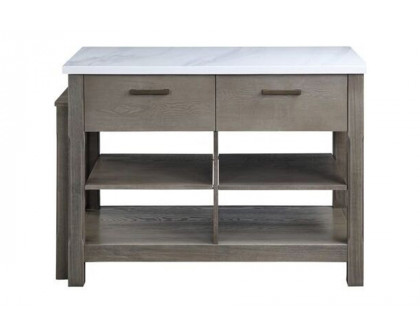 ACME - Feivel Kitchen Island with Pull Out Table in Marble Top/Rustic Oak