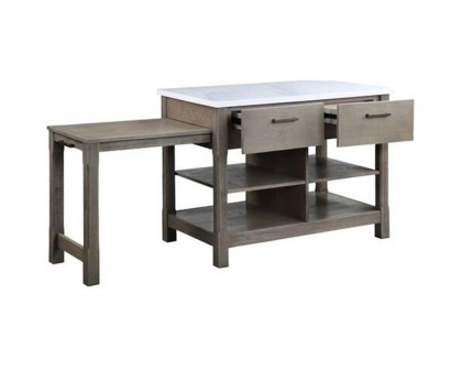 ACME - Feivel Kitchen Island with Pull Out Table in Marble Top/Rustic Oak