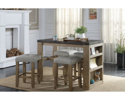 ACME - Charnell Counter Heigh Table in Marble Top/Oak