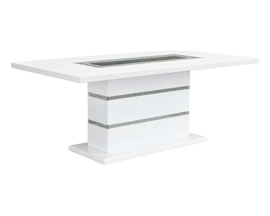 ACME - Elizaveta Dining Table with Pedestal Base in Faux Crystal Diamonds/White High Gloss