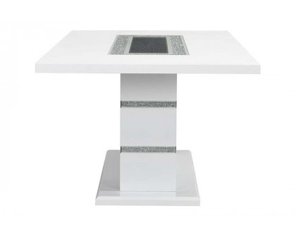 ACME - Elizaveta Dining Table with Pedestal Base in Faux Crystal Diamonds/White High Gloss