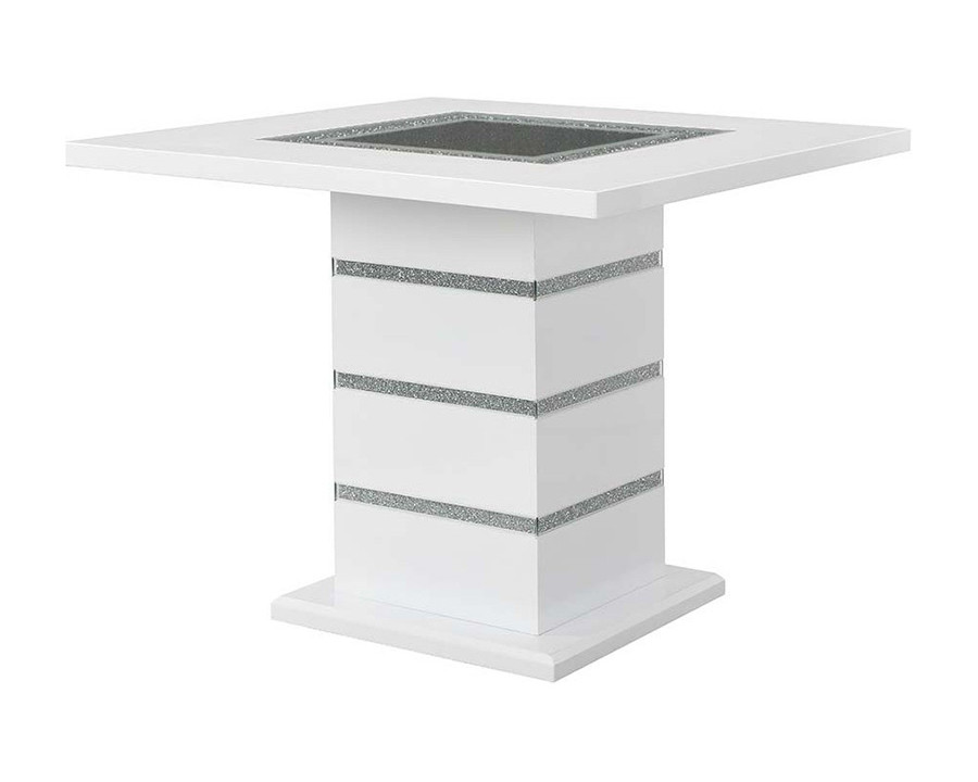 ACME - Elizaveta Counter Height Table with Pedestal Base in Faux Crystal Diamonds/White High Gloss