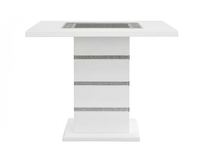 ACME - Elizaveta Counter Height Table with Pedestal Base in Faux Crystal Diamonds/White High Gloss