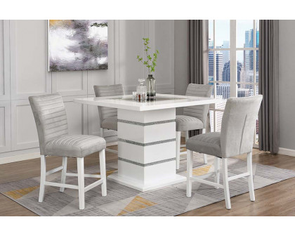 ACME - Elizaveta Counter Height Table with Pedestal Base in Faux Crystal Diamonds/White High Gloss