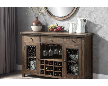 ACME - Raphaela Server with Cup Holder & Wine Rack in Weathered Cherry