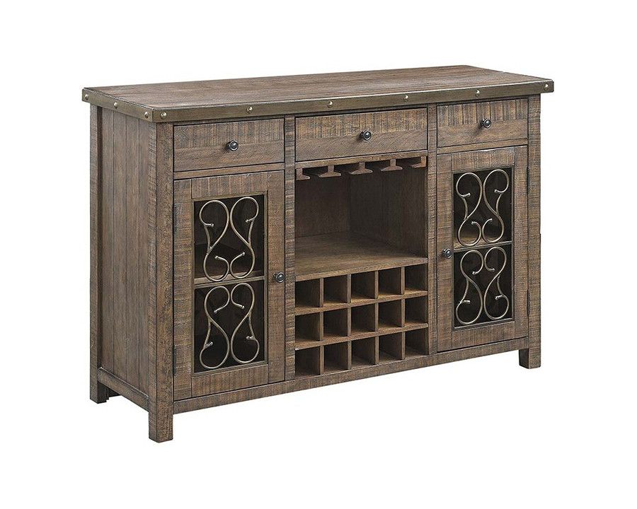 ACME - Raphaela Server with Cup Holder & Wine Rack in Weathered Cherry