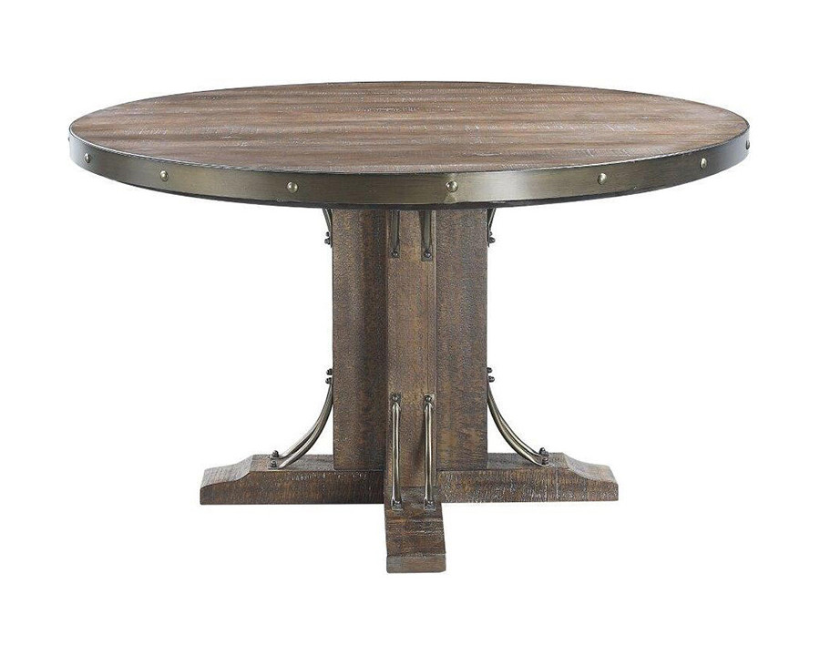 ACME - Raphaela Round Dining Table in Weathered Cherry