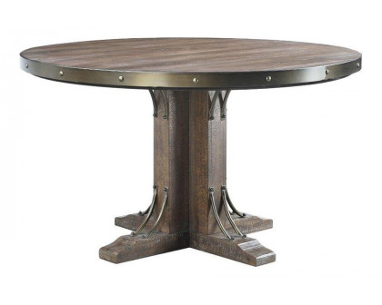 ACME - Raphaela Round Dining Table in Weathered Cherry