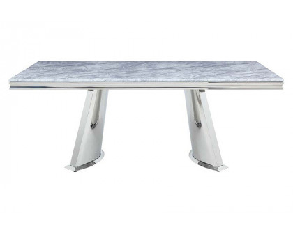 ACME - Destry Dining Table with Engineering Stone Top & Pedestal Base in Engineering Stone Top/Mirrored Silver