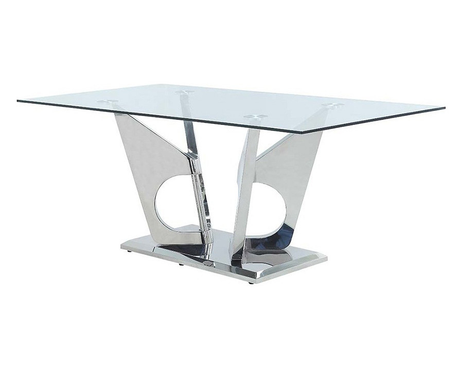 ACME - Azriel Dining Table with Pedestal Base in Clear Glass/Mirrored Silver