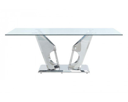 ACME - Azriel Dining Table with Pedestal Base in Clear Glass/Mirrored Silver