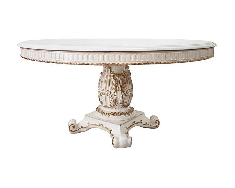 ACME - Vendome Round Dining Table with Pedestal Base in Antique Pearl (DN01222)