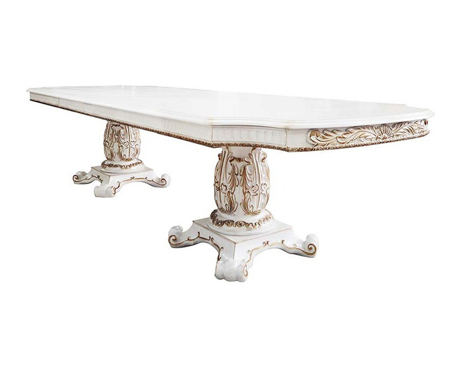 ACME Vendom Dining Table with Double Pedestal - Antique Pearl Finish DN01346