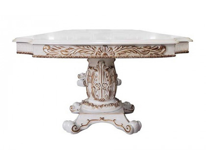 ACME Vendom Dining Table with Double Pedestal - Antique Pearl Finish DN01346