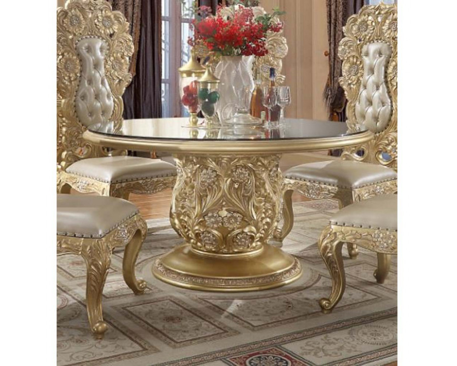 ACME - Cabriole Round Dining Table in Gold