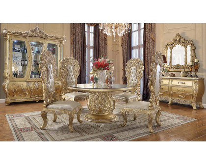 ACME - Cabriole Round Dining Table in Gold